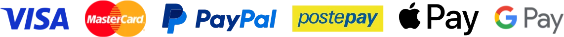 Metodi di pagamento: Visa, Mastercard, PayPal, Postepay, Apple Pay, Google Pay
